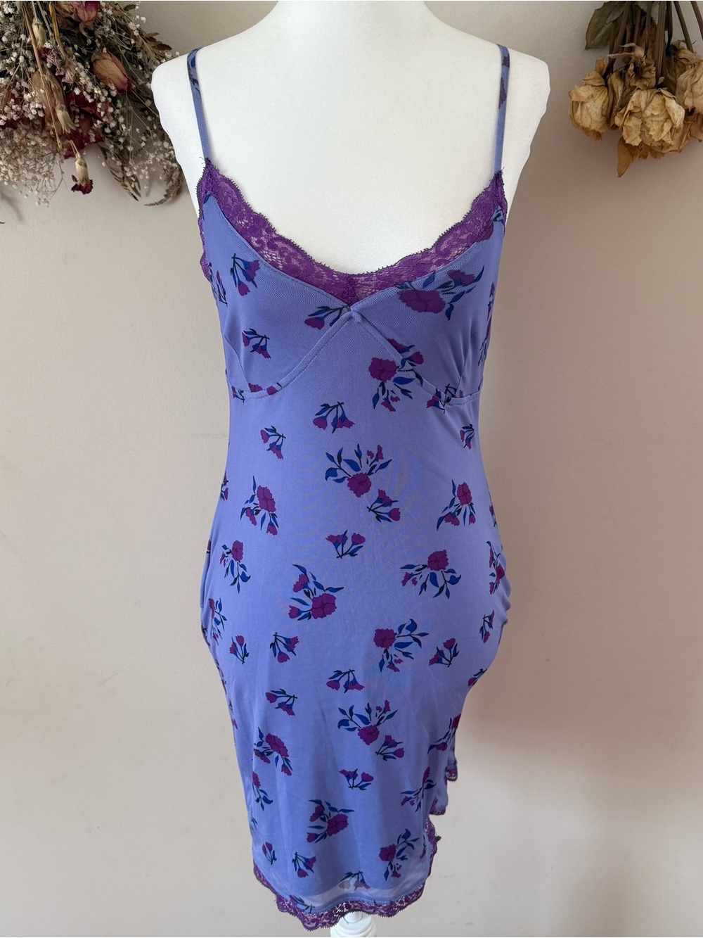 Fairycore/Cottagecore wild fable Lavender Floral Lace-Trim Slip